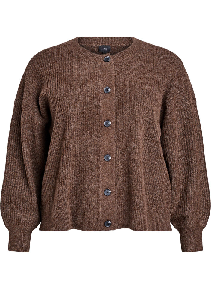 Ribbestrikket cardigan med knapper, Rain Drum Mel., Packshot
