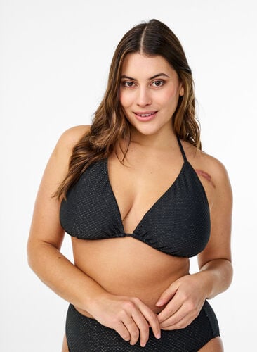 Zizzi Trekantbikinitopp med glitter, Svart, Model image number 0