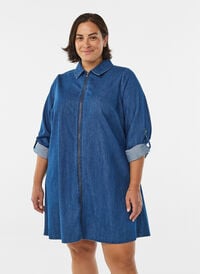 Kort denimkjole med glidelås, Blå Kort denimkjole med glidelås, Blå, Model