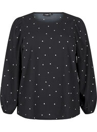 FLASH - Langermet bluse med små blomster, Black White Flower