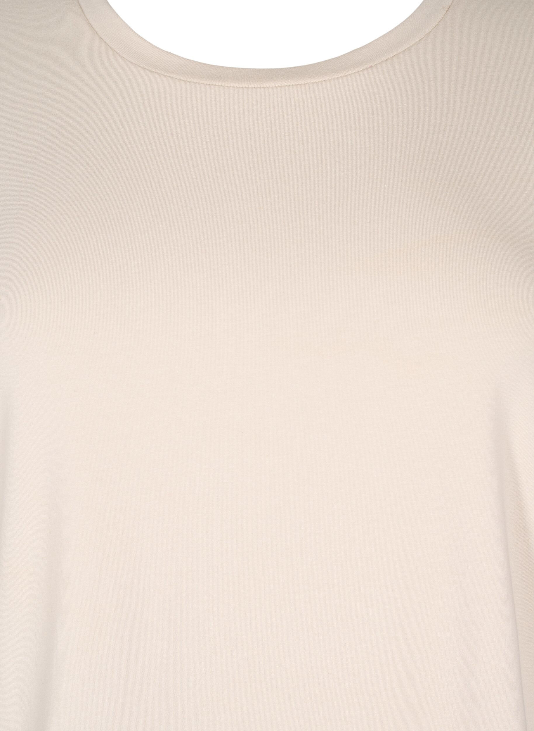 Zizzi T-skjorte med broderie anglaise og b&oslash;lgekant, Beige, Packshot image number 2