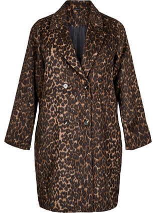 Zizzi Leopardmønstret kåpe med dobbeltradede knapper, Brun, Packshot image number 0