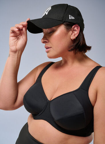Zizzi CORE, HIGH SUPPORT WIRE BRA - Sportsbh med bøyle, Svart, Image image number 0