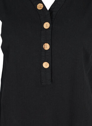 Ermeløs bomullstunika med knapper, Black, Packshot image number 2
