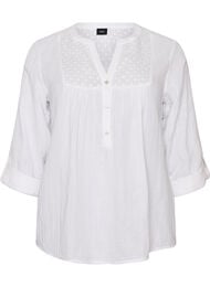 Bluse i bomullsmuslin med broderie anglaise, Hvit