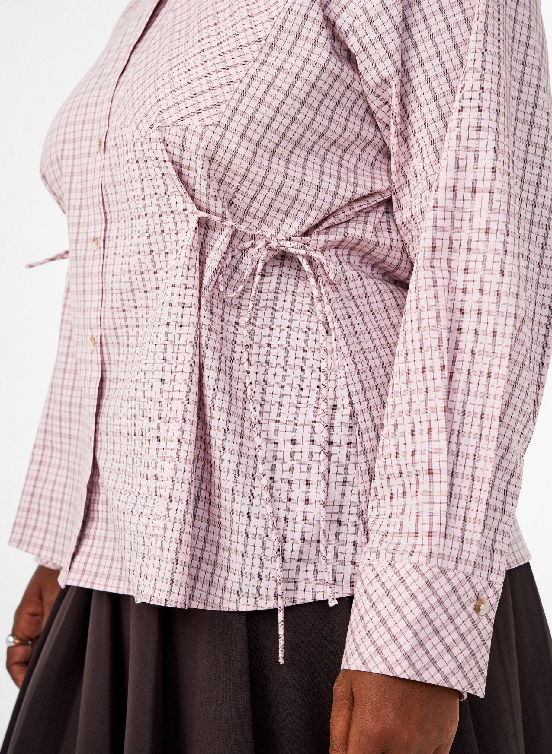 ZizziLoose fit rutete skjorte med knytebelte, Rosa, Model image number 3