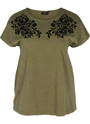 T-skjorte i bomull med mønster, Ivy Green, Packshot image number 0