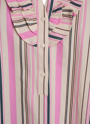 Zizzi Bluse med 3/4 ermer i bomull med striper, Vanilje, Packshot image number 2