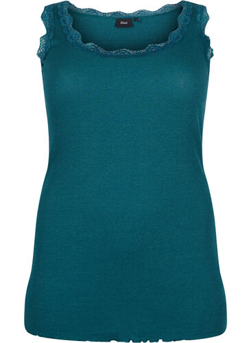 Topp med blondekant, Deep Teal, Packshot image number 0