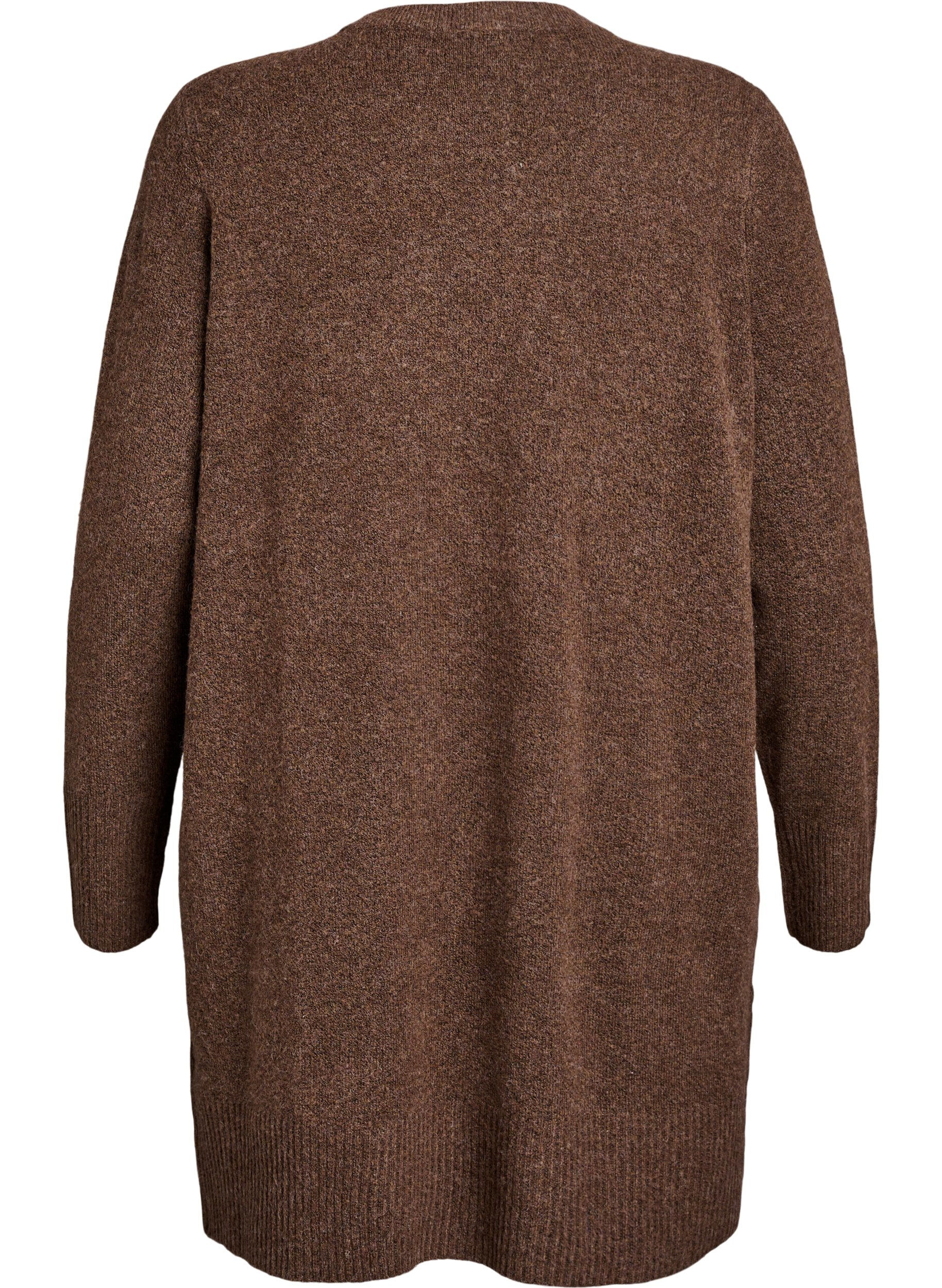 ZizziRibbestrikket cardigan med lommer, Brun, Packshot image number 1