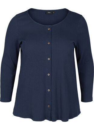 Bluse med 7/8-ermer og knapper, Navy Blazer, Packshot image number 0