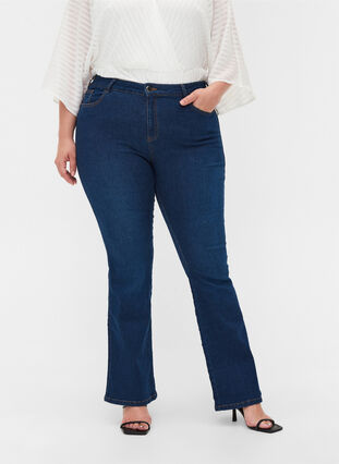 Ellen bootcut jeans med høyt liv, Dark blue denim, Model image number 2