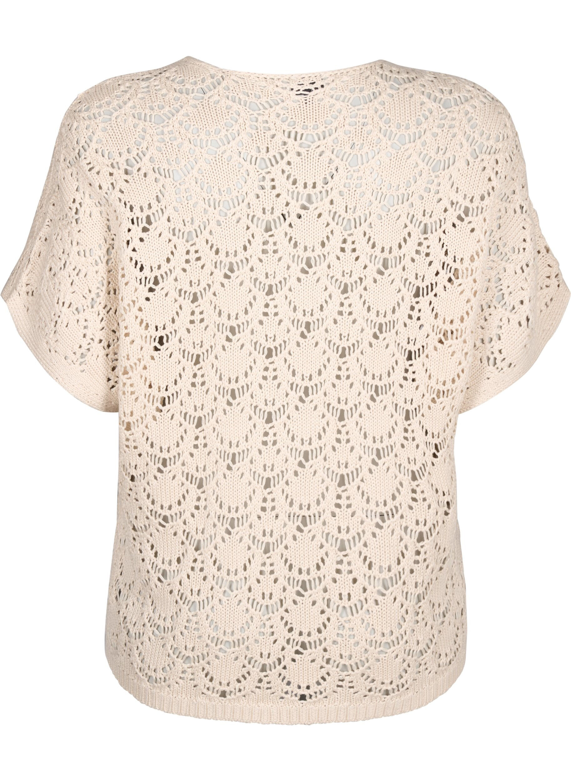 Zizzi Strikket bluse med korte flaggermusermer, Beige, Packshot image number 1