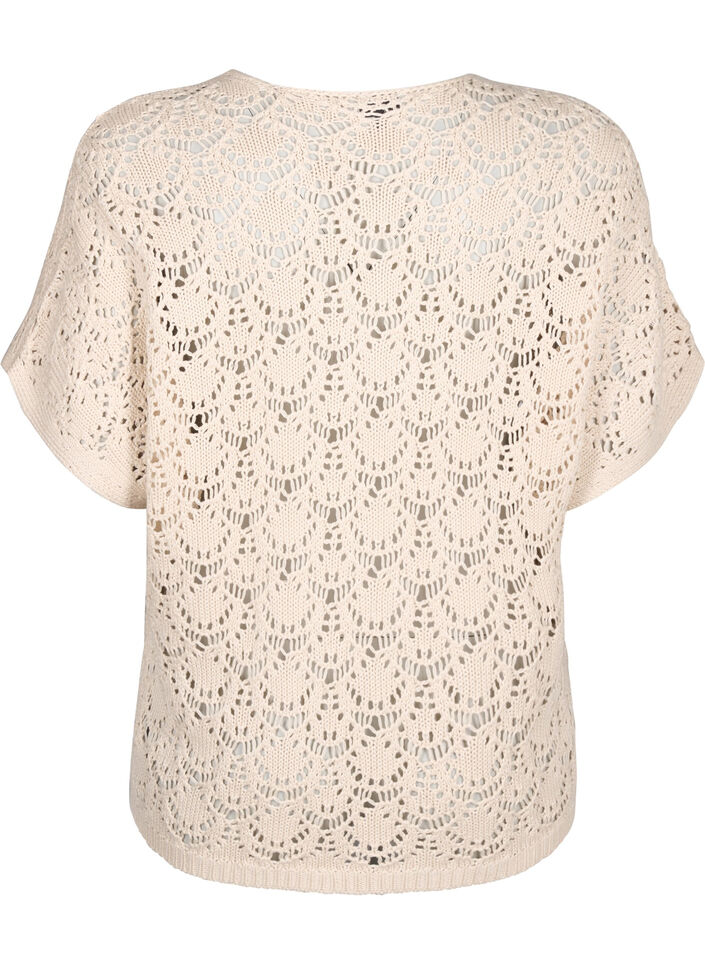 Strikket bluse med korte flaggermusermer, Beige, Packshot image number 1