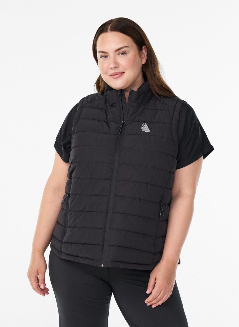 Sporty polstret vest med glidelås og lommer, Black, Model
