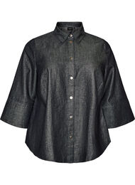 Denimskjorte med glittertr&aring;d og 3/4 ermer, Gr&aring;
