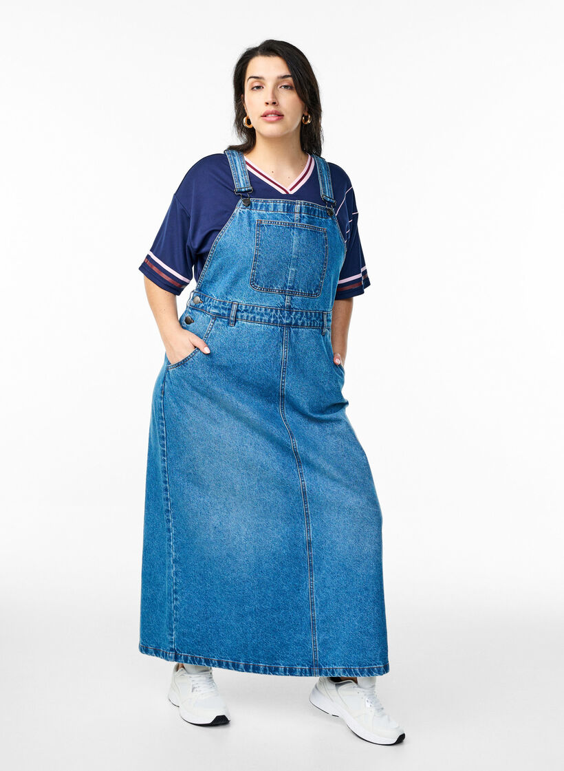 Denim selekjole i midi-lengde, Bl&aring;, Model image number 0