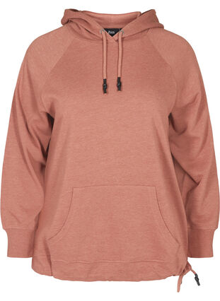 Melert sweatshirt med hette og lomme, Cognac Melange, Packshot image number 0