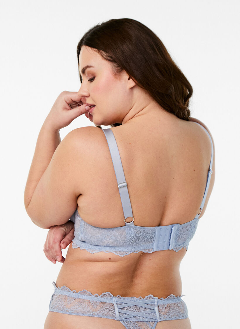 Heldekkende BH med blonder og stringdetaljer, Blå, Model image number 1