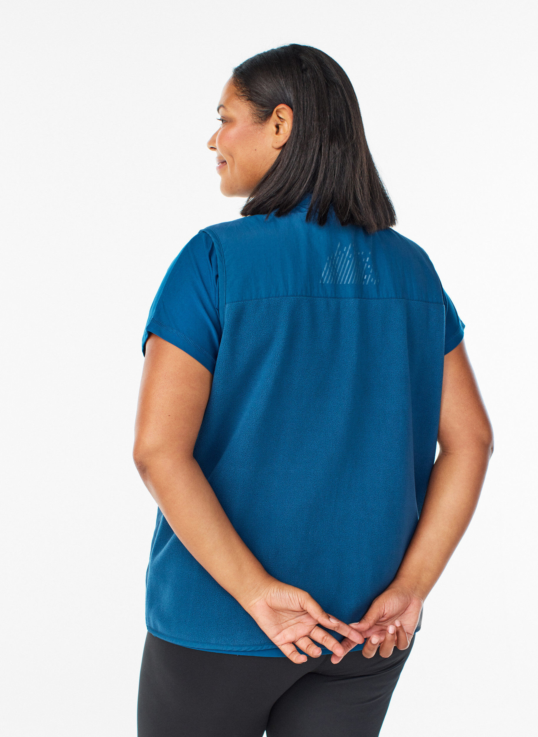 Zizzi Fleecevest med h&oslash;y krage og lommer, Bl&aring;, Model image number 2