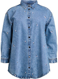 Denimskjorte med broderte motiver, Blå
