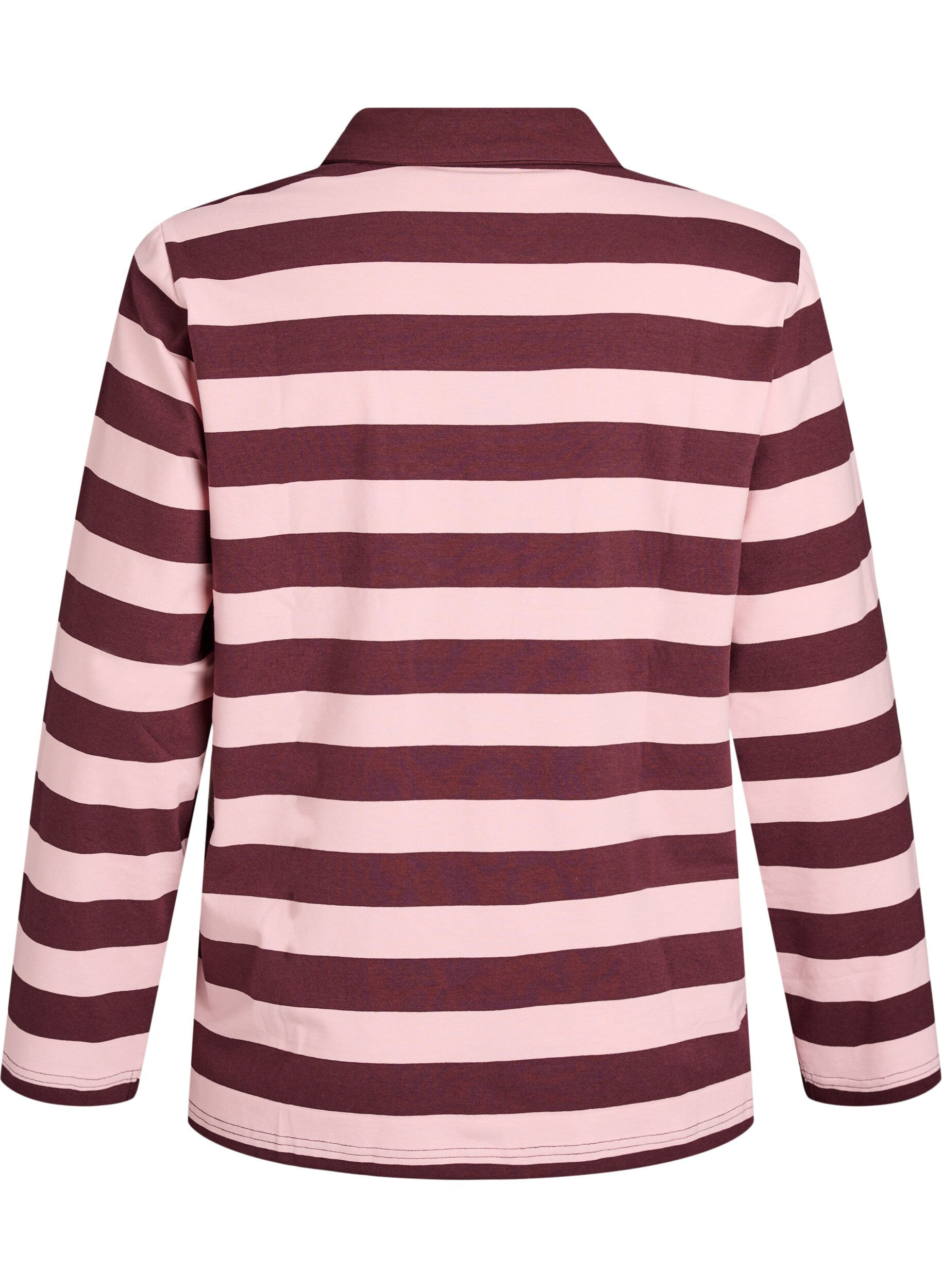Zizzi Langermet poloskjorte med brede striper, Brun, Packshot image number 1
