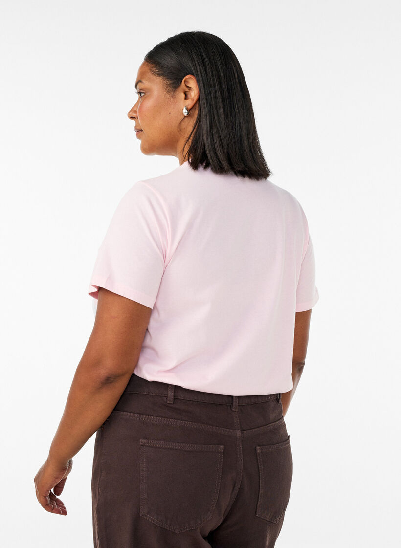 T-skjorte i &oslash;kologisk bomull med fronttrykk, Rosa, Model image number 2