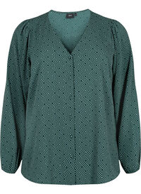 Skjortebluse med v-hals og trykk