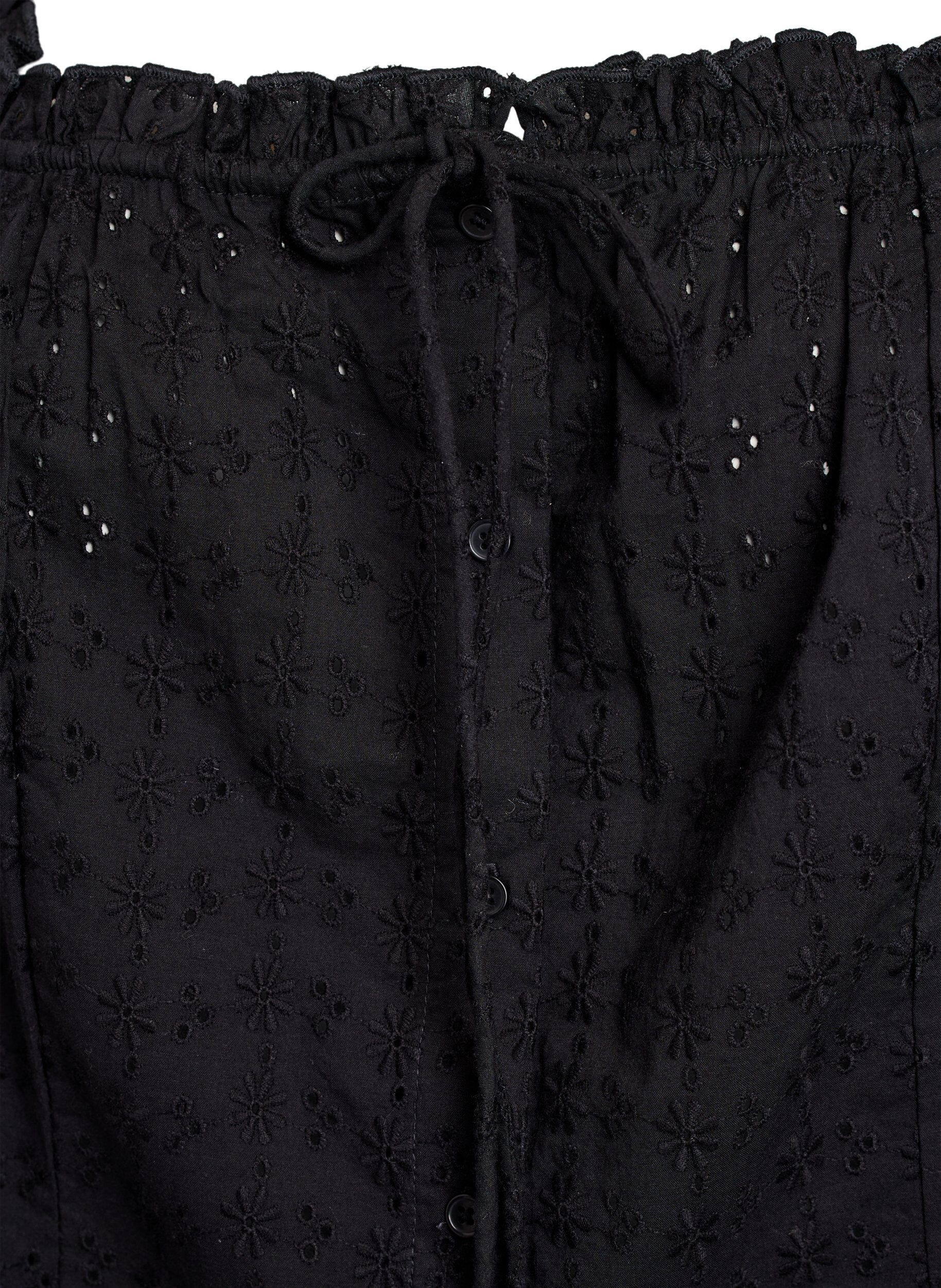 ZizziErmel&oslash;s bluse med broderi anglaise og volanger, Svart, Packshot image number 2