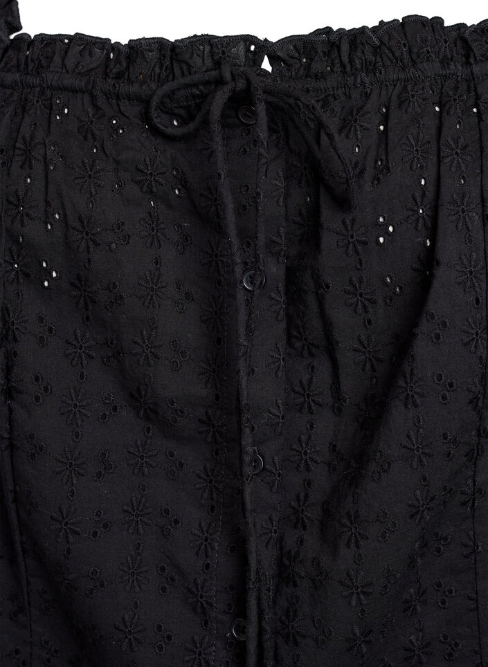 Ermel&oslash;s bluse med broderi anglaise og volanger, Svart, Packshot image number 2