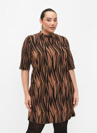 Mønstret kjole med glitter og korte ermer, Black w. Copper, Model