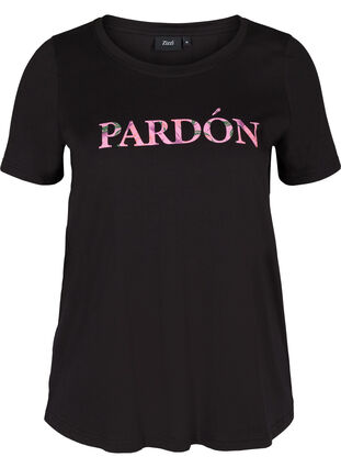 T-skjorte i bomull med print, Black, Packshot image number 0