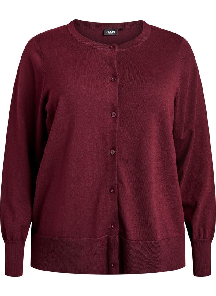 Finstrikket cardigan med rund hals, R&oslash;d, Packshot image number 0