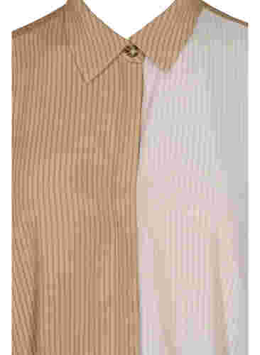 Skjortekjole i viskose med 3/4-ermer og colorblock, Praline, Packshot image number 2