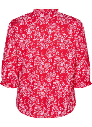 Zizzi Bomullsbluse med blomstertrykk, Rød, Packshot image number 1