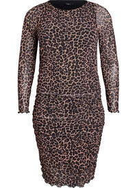 Kort mesh-kjole med leopardtrykk, Brun Kort mesh-kjole med leopardtrykk