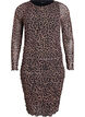 Kort mesh-kjole med leopardtrykk, Brun, Packshot image number 0