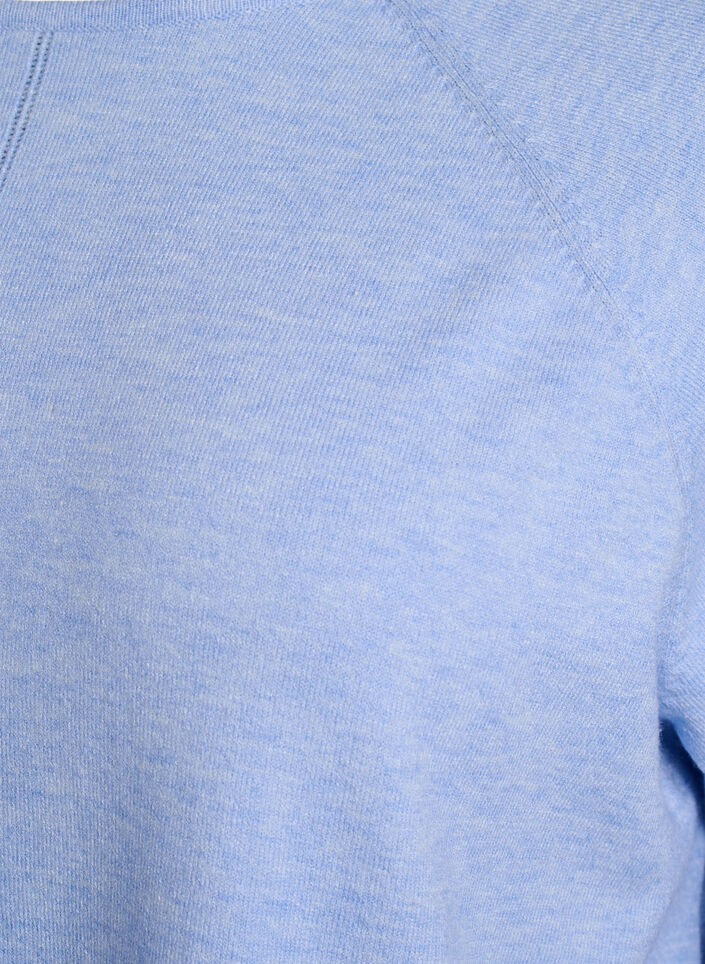 Strikket bluse med rund hals og strikket mønster, Blå, Packshot image number 3