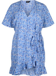 Flash - Omslagskjole med korte ermer, White Blue AOP