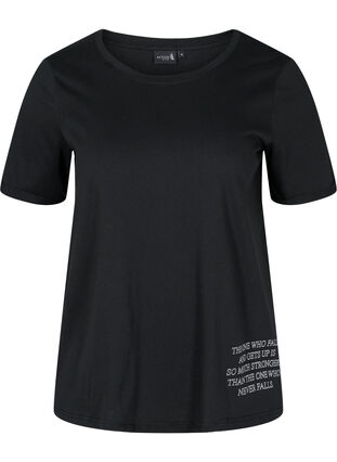 T-skjorte i bomull til trening med trykk på siden, Black, Packshot image number 0