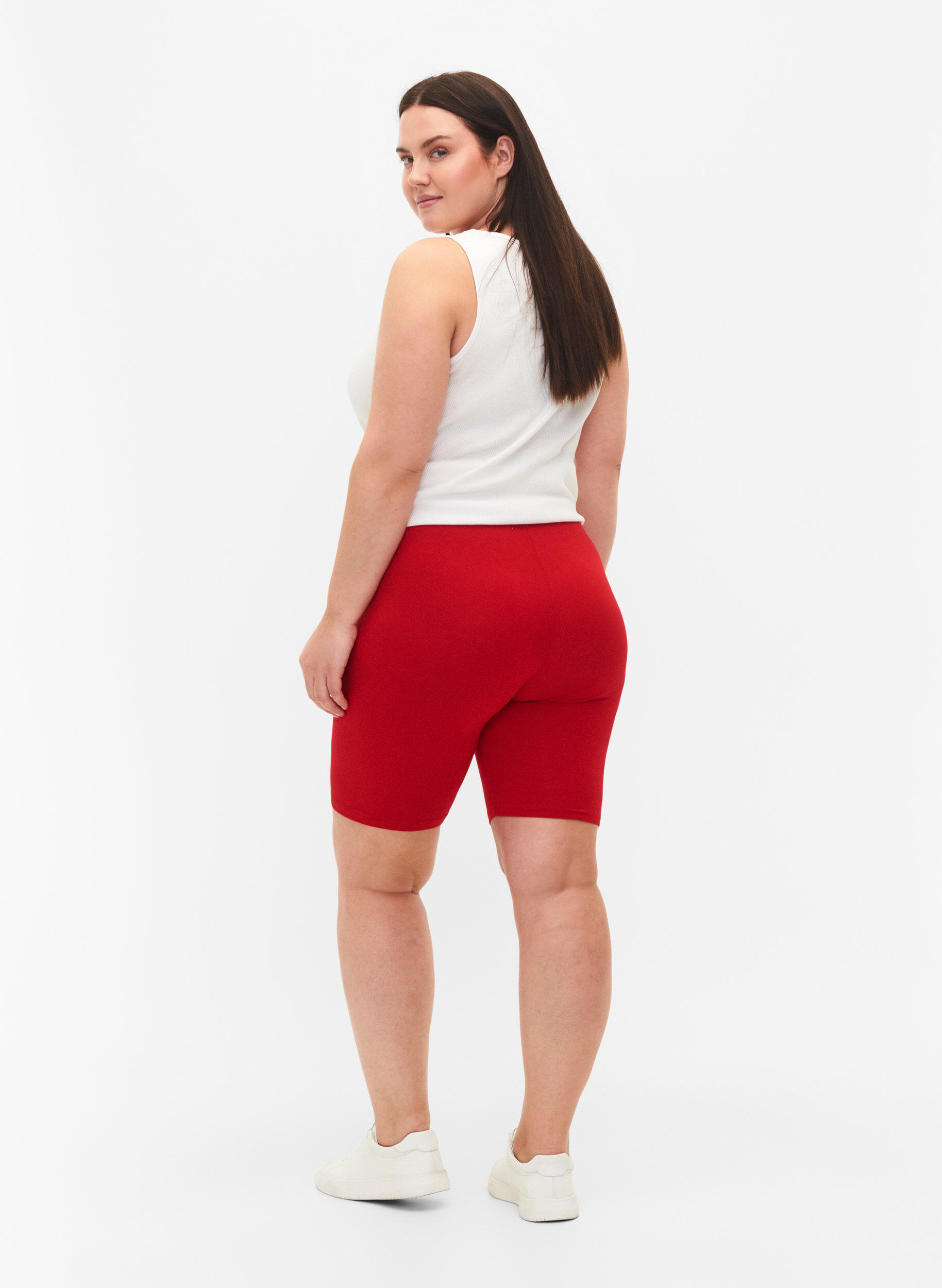 ZizziEnsfargede standard sykkelshorts, R&oslash;d, Model image number 2