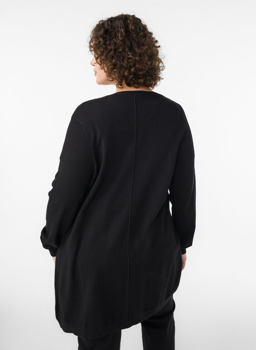 Lang strikkecardigan i viskoseblanding, Svart, Model image number 2