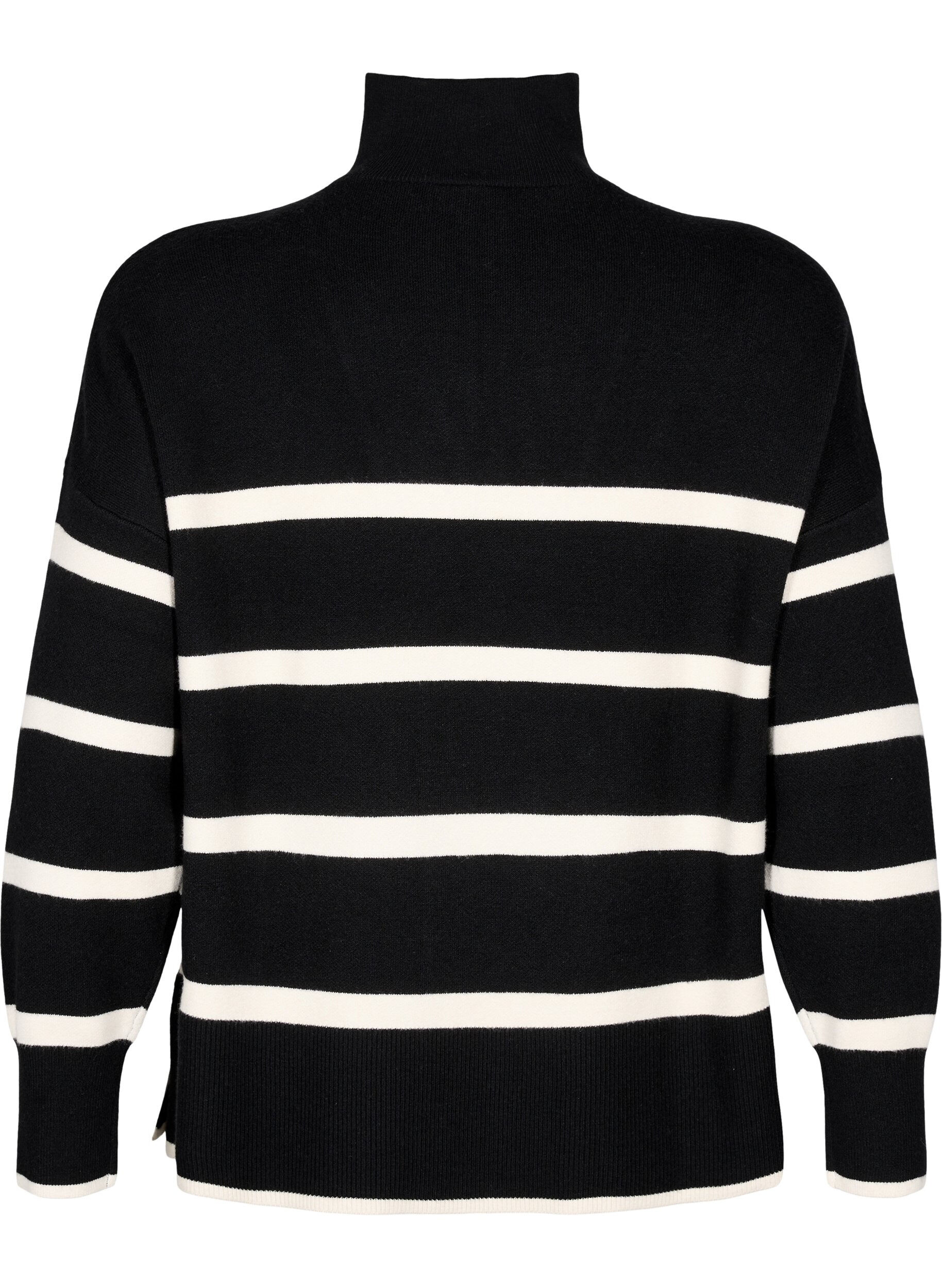 Zizzi Pullover med striper og h&oslash;y krage	, Black w. Birch, Packshot image number 1