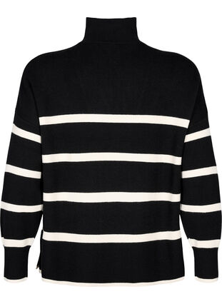 Pullover med striper og høy krage	, Black w. Birch, Packshot image number 1