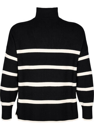 Zizzi Pullover med striper og høy krage	, Black w. Birch, Packshot image number 1