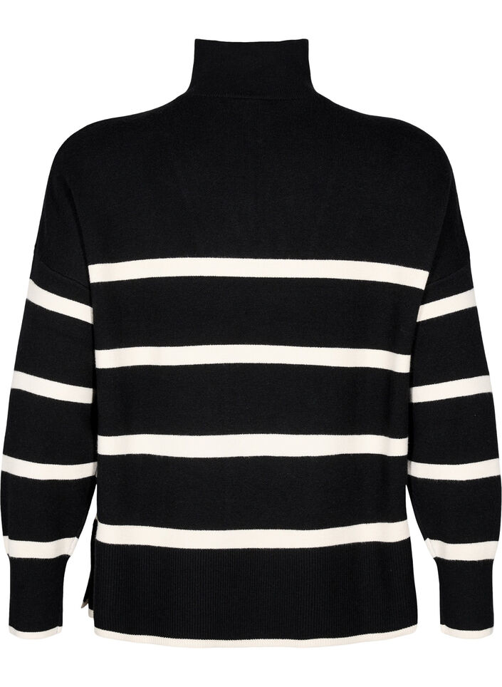 Pullover med striper og høy krage	, Black w. Birch, Packshot image number 1