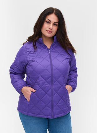 Quiltet lett jakke med glidelås og lommer, Ultra Violet, Model image number 0