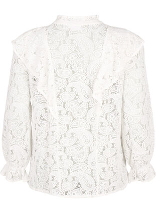 Zizzi Skjortebluse med blonder og volangedetaljer, Snow White, Packshot image number 1