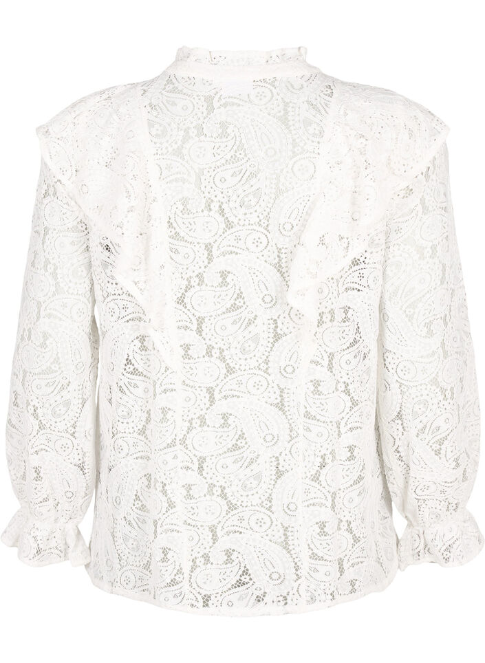 Skjortebluse med blonder og volangedetaljer, Snow White, Packshot image number 1