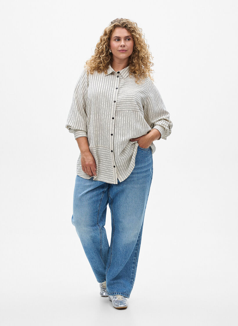 Skjorte med stripemønster, White Stripe, Model